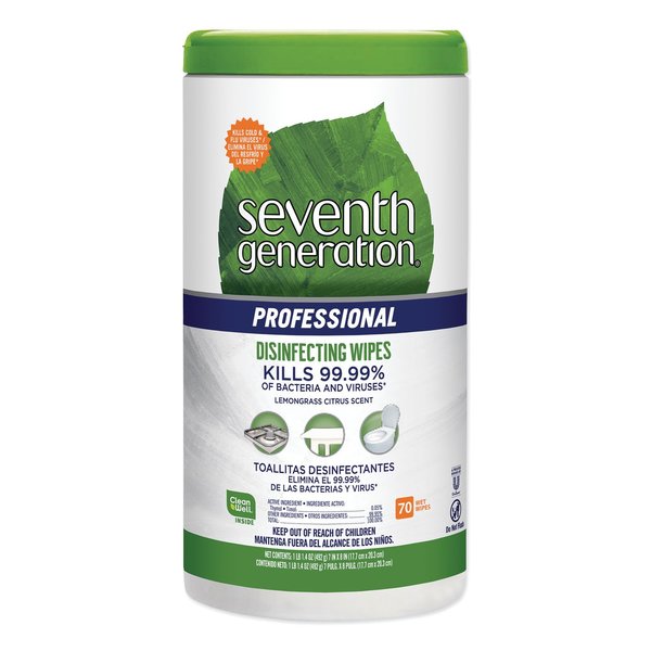 Seventh Generation Professional Towels & Wipes, White, Cloth-Like, 70 Wipes, Lemongrass Citrus, 6 PK 44753CT